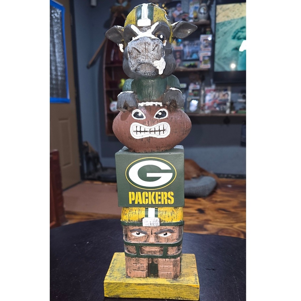 Green Bay Packers Tiki Totem Garden Statue NFL Team Mascot Outdoor Decor 16 inch